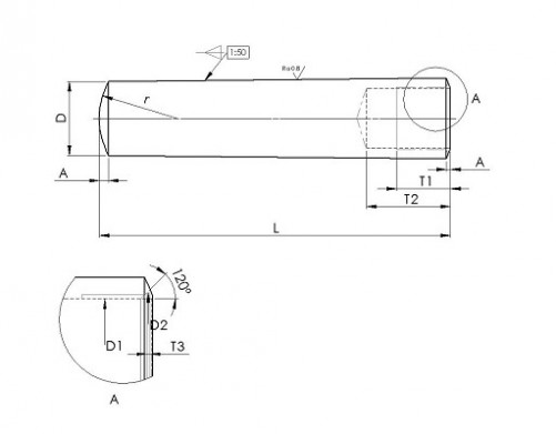 Konischer Positionsstift geschliffen, gehärtet mit Gewindeloch DIN 7978A 8mm X 20mm Stahl